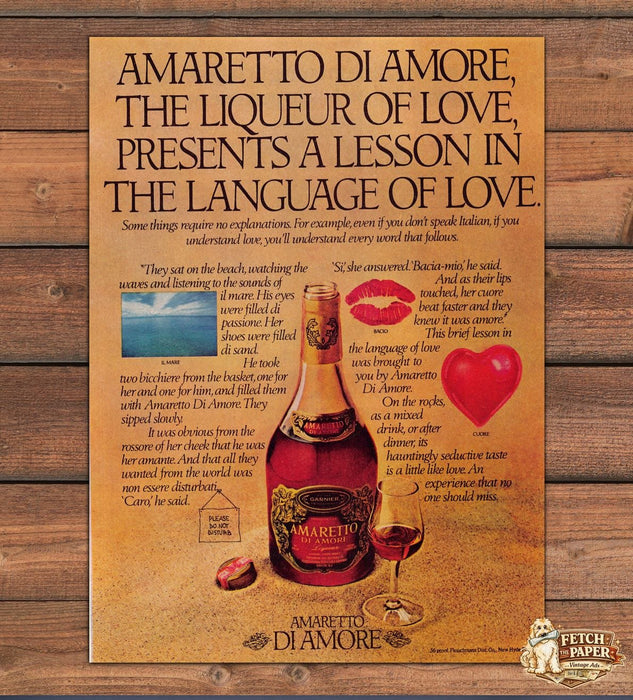 Amaretto di Amore Liqueur of Love Language of Love Beach Print Ad 1978 1970s