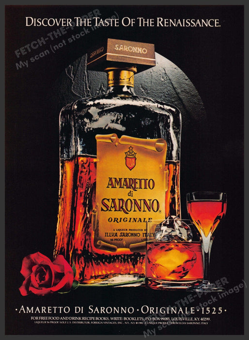 Amaretto di Saronno 1980s Print Advertisement 1983 "Taste of the Renaissance" Fetch-the-Paper