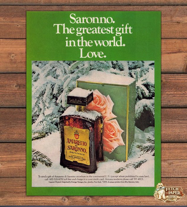 Amaretto Di Saronno Liqueur Snow Roses Gift Box Greatest Print Ad 1979 1970s