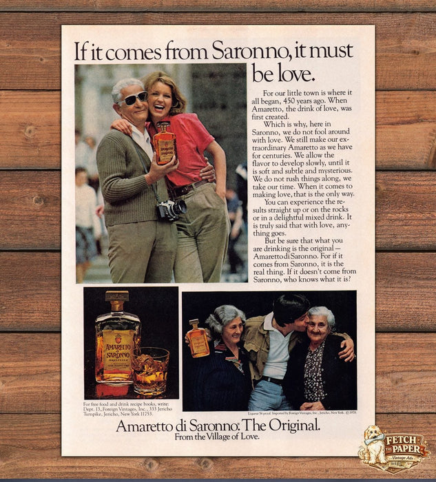 Amaretto di Saronno Village of Love Couple Embrace Print Ad 1978 1970s