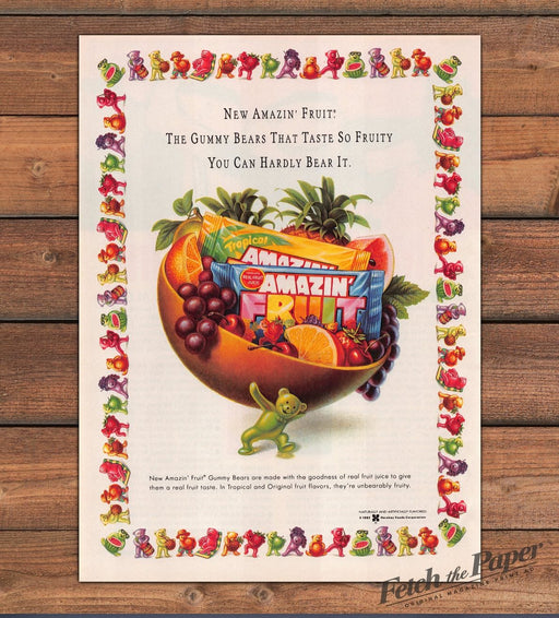Amazin Fruit Gummy Bears Fruit Bowl Illustrated Border Print Ad 1993 1990s