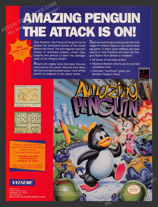 Amazing Penguin Video Game 1990s Print Advertisement Ad 1990