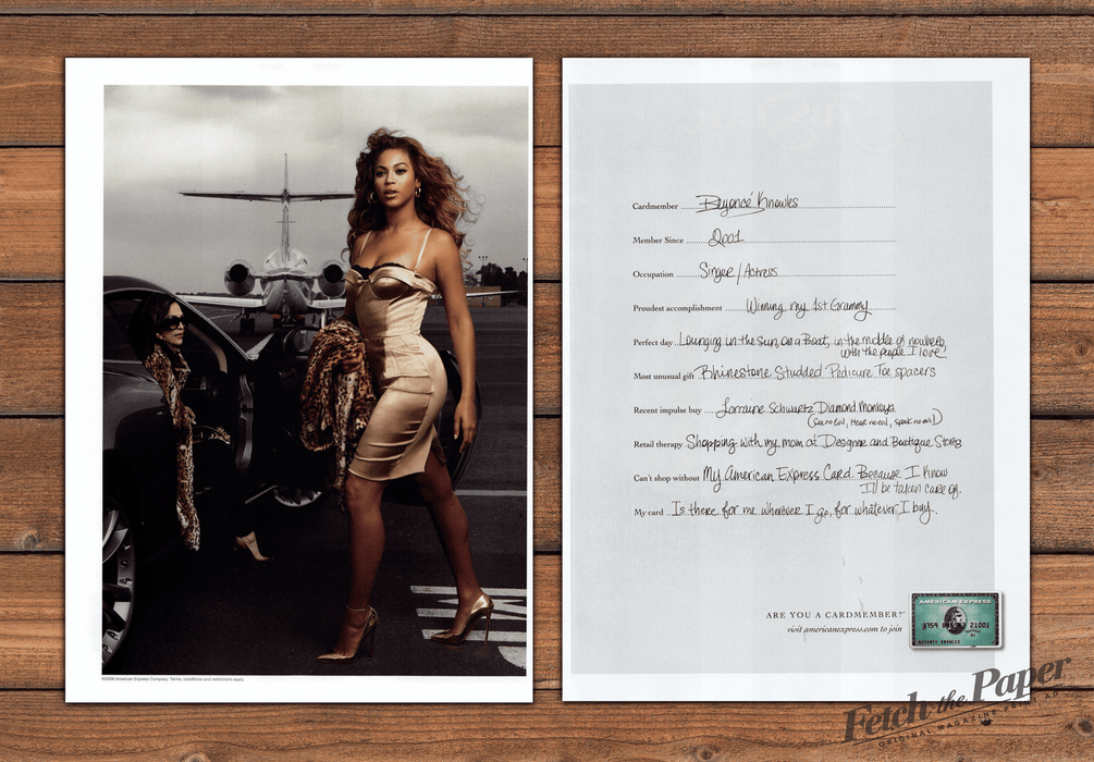 American Express Beyonce Knowles Singer Actress Jet Print Ad 2008 2000s (2pgs)