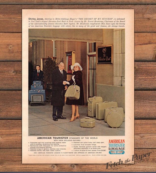 American Tourister Luggage Shirley Jones Sheraton-East Hotel Print Ad 1965 1960s