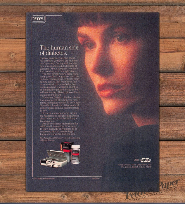 Ames Glucometer Diabetes Glucose Monitor Woman Portrait Print Ad 1987 1980s