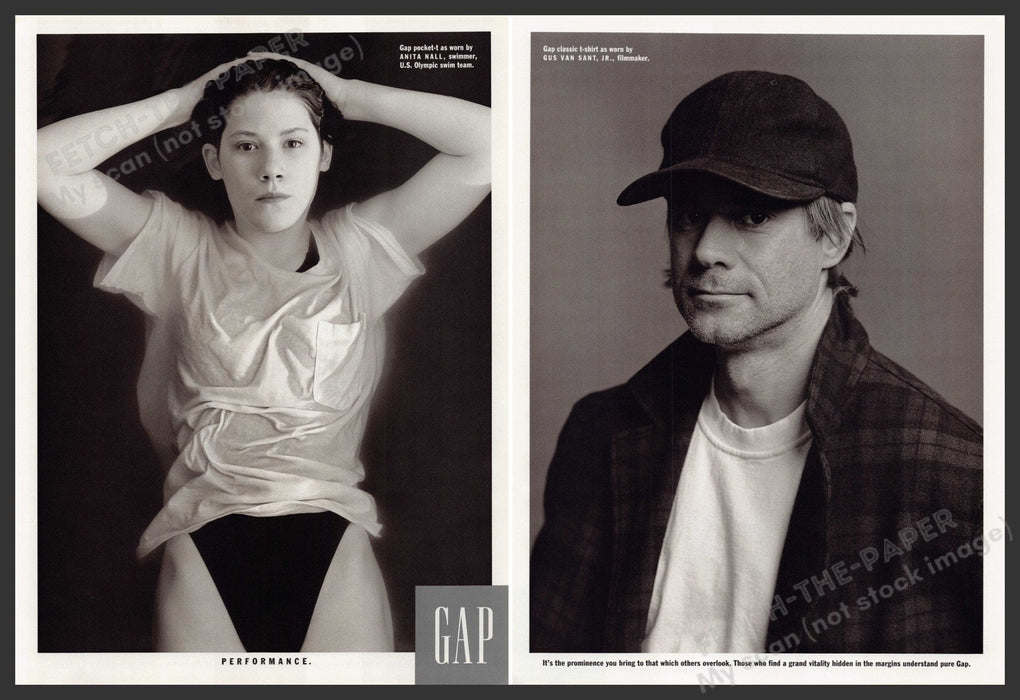 Anita Nall & Gus Van Sant Jr. for Gap 1990s Magazine Photo Front Back 1992 Fetch-the-Paper