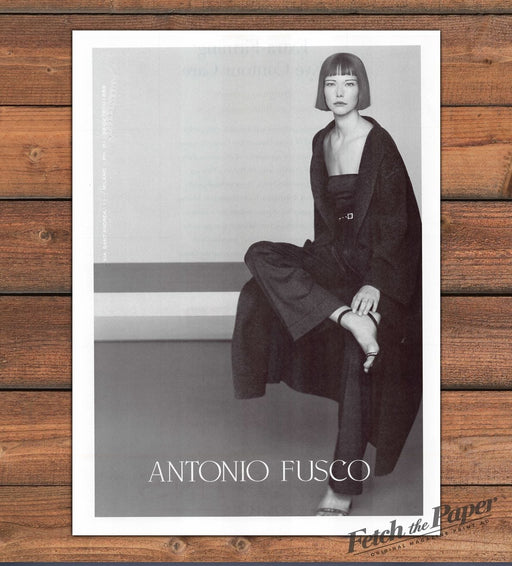 Antonio Fusco Black & White Model Bob Haircut Long Coat Print Ad 1998 1990s