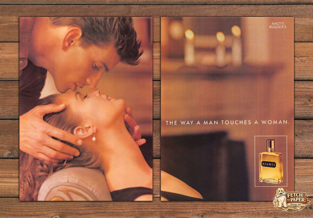 Aramis Cologne The Way A Man Touches A Woman Candles Print Ad 1991 1990s (2 pg)
