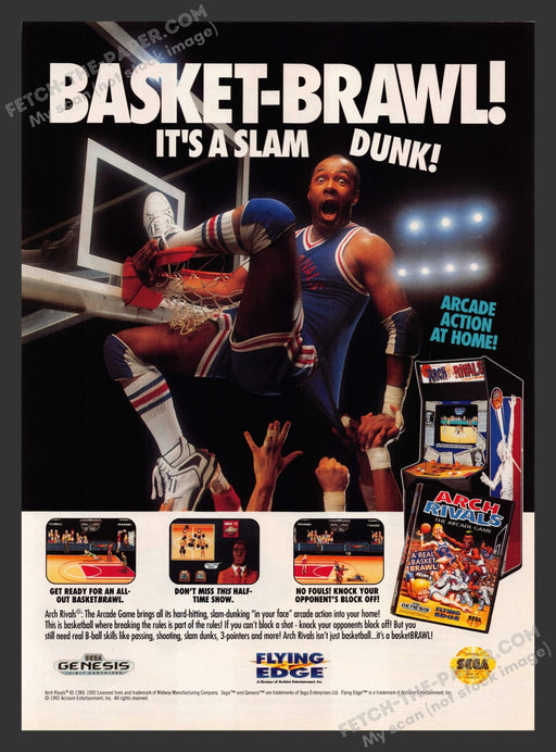 Arch Rivals Arcade Basketball Video Game 1990s Print Advertisement Ad 1992