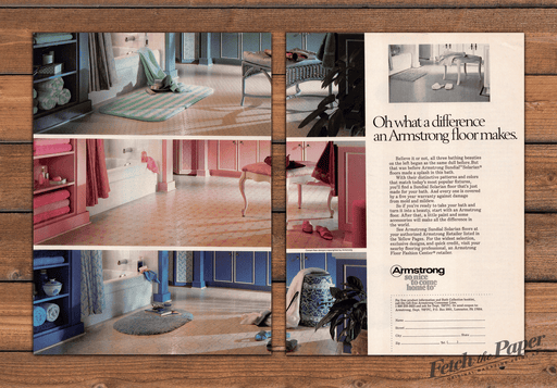 Armstrong Solarian Floor Pink Blue Green Bathroom Print Ad 1987 1980s (2pgs)