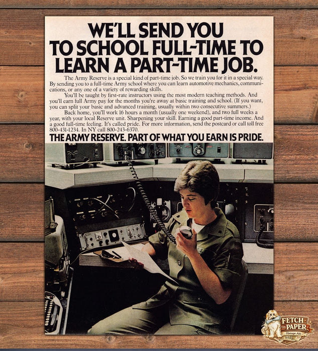 Army Reserve Recruitment Woman Radio Operator Print Ad 1979 1970s