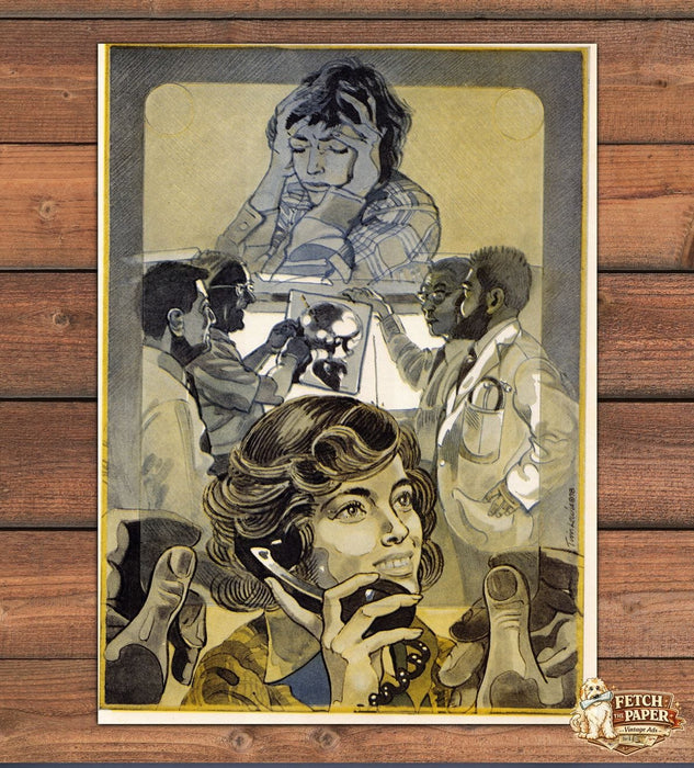 Artist Tim Lewis “Psychosurgery” Worried Woman Doctors Illustration 1978 1970s