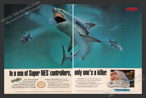 AsciiPad Video Game 1990s Print Advertisement 2 Page Ad 1993 Nintendo Shark