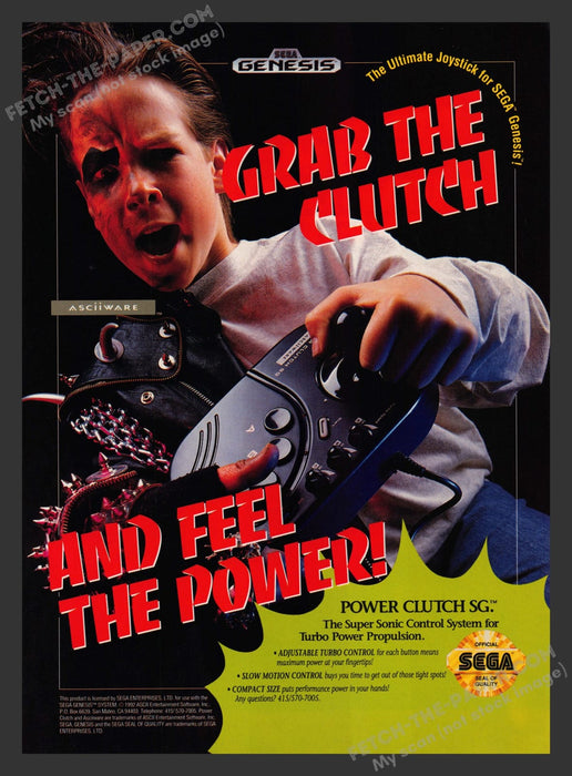 Asciiware Power Clutch SG Controller 1990s Print Advertisement Video Game Ad
