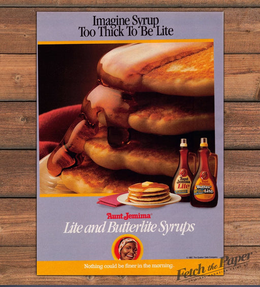 Aunt Jemima 1980s Print Advertisement Ad 1987 Lite and Butterlite Syrups