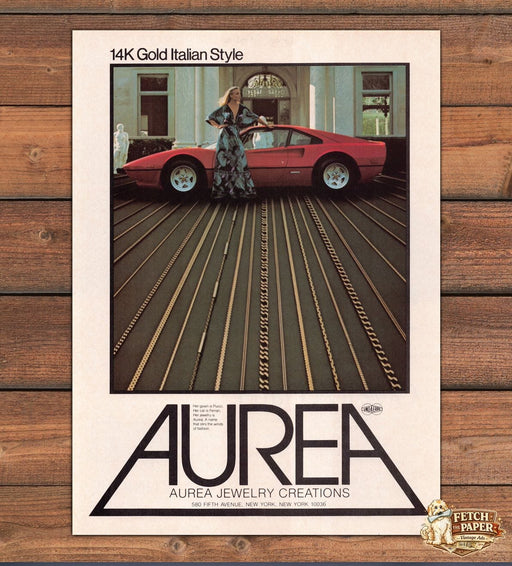 Aurea 14K Gold Italian Chains Ferrari Pucci Gown Jewelry Print Ad 1979 1970s