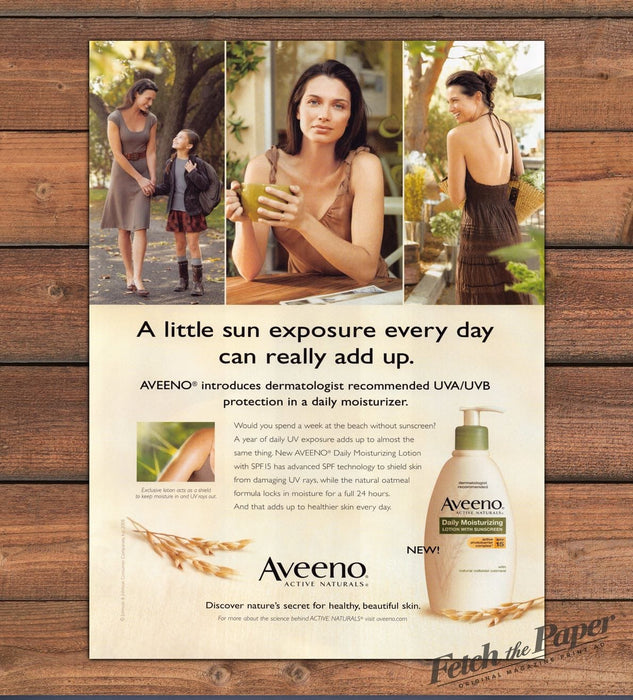 Aveeno Active Naturals Daily Moisturizing Lotion SPF Sunny Print Ad 2008 2000s