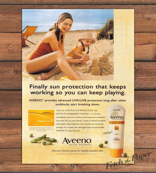 Aveeno Active Naturals Sunblock SPF 55 Mom Child Beach Print Ad 2007 2000s