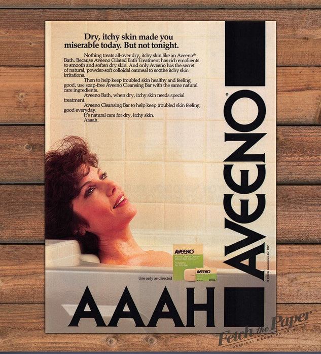Aveeno Oatmeal Bath Dry Itchy Skin Woman Bathtub Bare Print Ad 1987 1980s