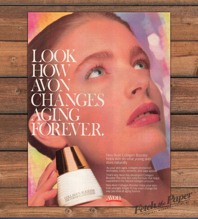 Avon Collagen Booster Skin Lotion Model Face Close Up Print Ad 1987 1980s