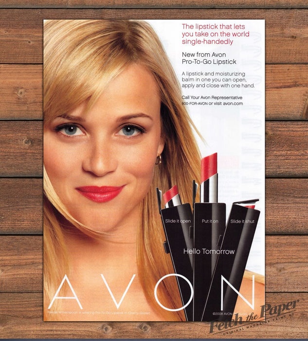 Avon Pro-To-Go Lipstick Reese Witherspoon Fresh Beauty Print Ad 2008 2000s