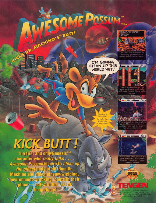 Awesome Possum Video Game 1990s Print Advertisement Ad 1993