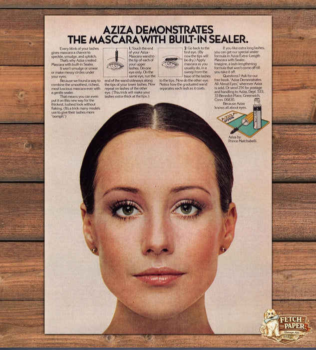 Aziza Mascara Built-In Sealer Demo Prince Matchabelli Print Ad 1979 1970s