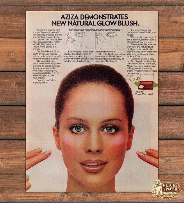 Aziza Natural Glow Blush Prince Matchabelli Rosy Cheeks Print Ad 1978 1970s