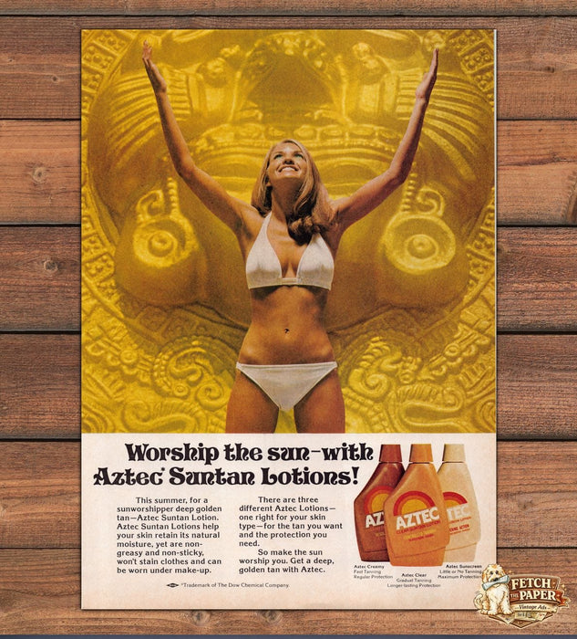 Aztec Suntan Lotion 1970s Print Ad