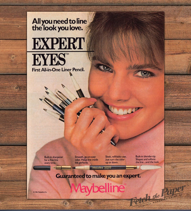 Maybelline Expert Eyes All-in-One Liner Pencil Brunette Print Ad 1985 1980s