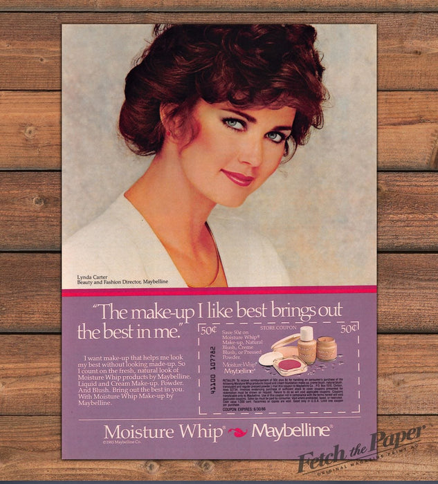 Maybelline Moisture Whip Lynda Carter Beauty Director Print Ad 1985 1980s