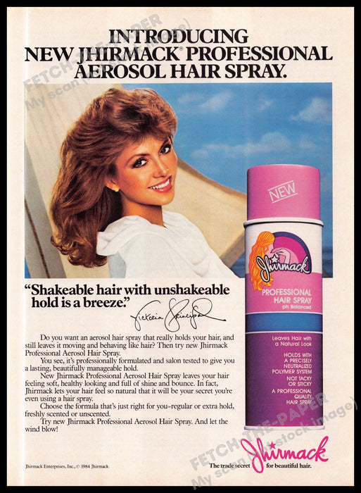 Jhirmack Professional Hair Spray Victoria Principal 1980s Print Ad 1985