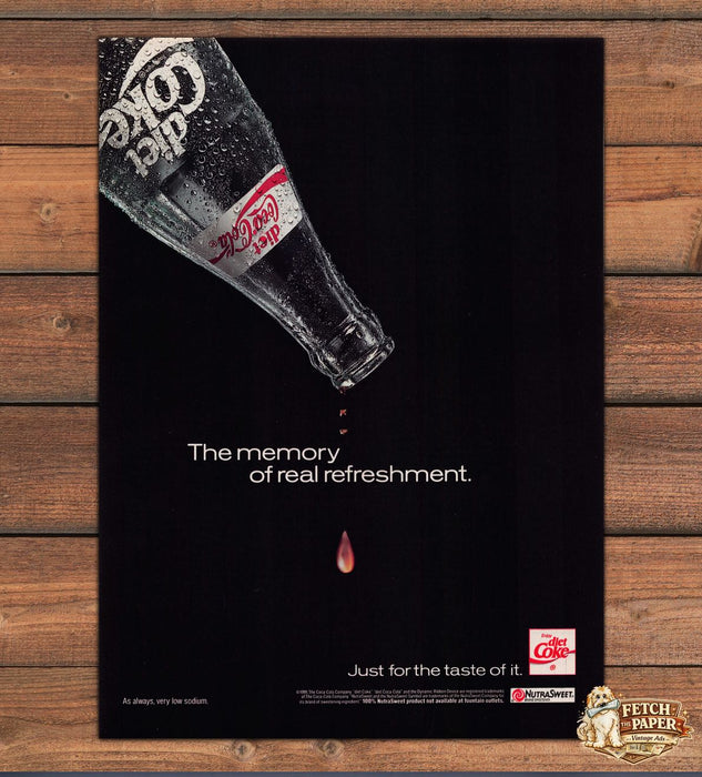 Diet Coke Memory of Real Refreshment Upside Down Bottle Print Ad 1991 1990s