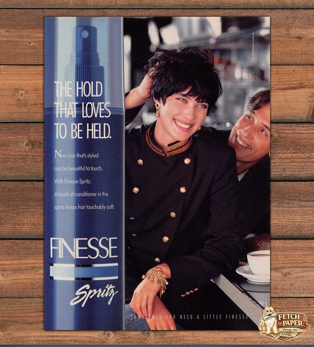 Finesse Spritz Hold That Loves to Be Held Cafe Couple Print Ad 1991 1990s
