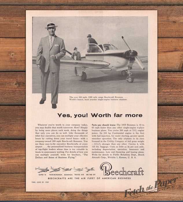 Beechcraft Bonanza Plane Executive Briefcase Yes You Print Ad 1959 1950s