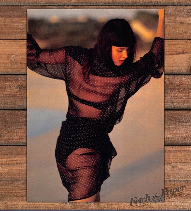 Sheer Black Polka Dot Blouse Skirt Bangs Beach Sunset Magazine Photo 1985 1980s