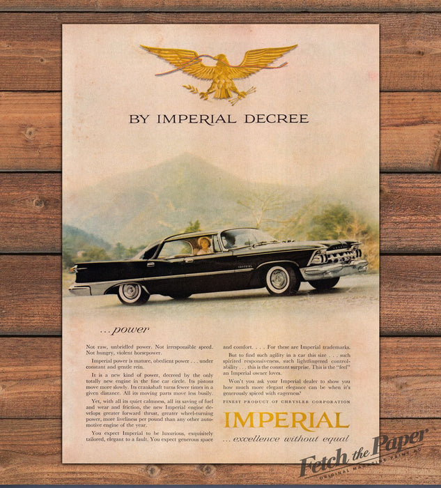Imperial By Imperial Decree Black Car Gold Eagle Chrysler Print Ad 1959 1950s