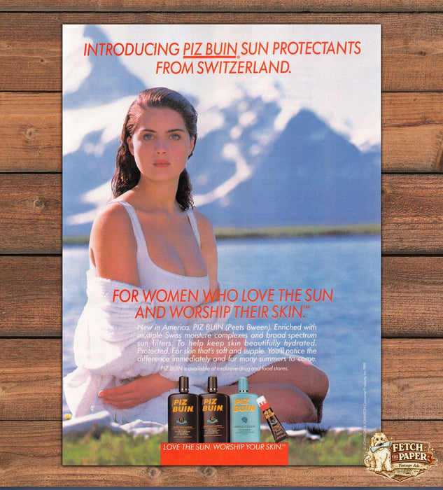 Piz Buin Sun Protectants Mountain Lake White Towel Wet Hair Print Ad 1989 1980s