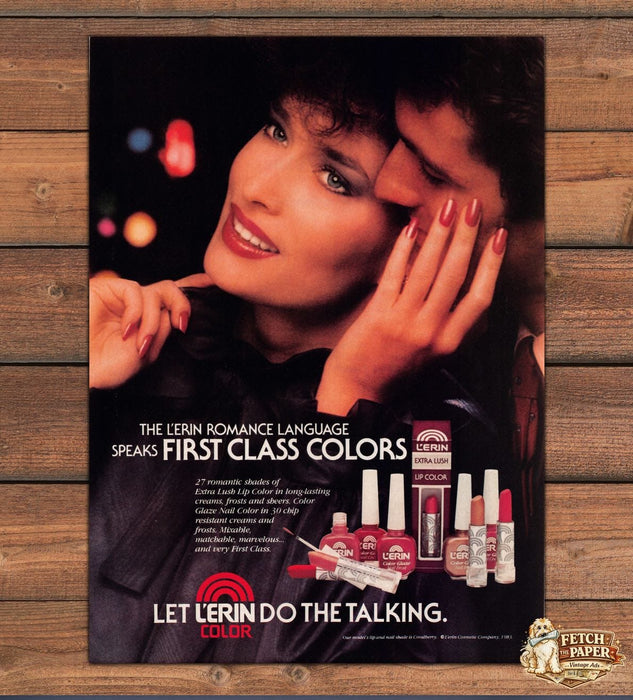 L'Erin Extra Lush Lip Color Nail Glaze Couple Print Ad 1983 1980s