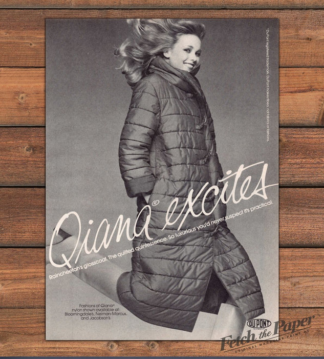 Qiana DuPont Raincheetah Glosscoat Windblown Model Print Ad 1980 1980s