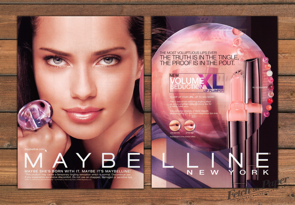 Maybelline Adriana Lima Lip Plumper Print Ad 2008 2000s (2pgs)