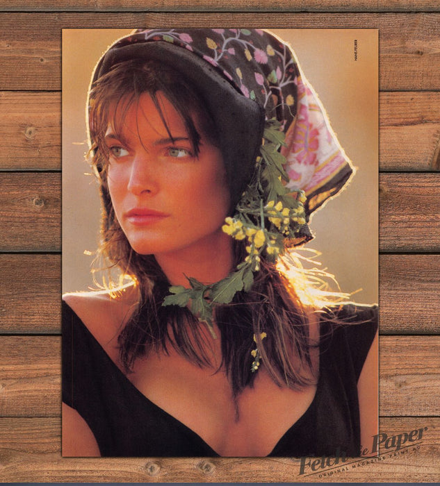 Stephanie Seymour Flower Bandana Black V-Neck Sunset Magazine Photo 1988 1980s