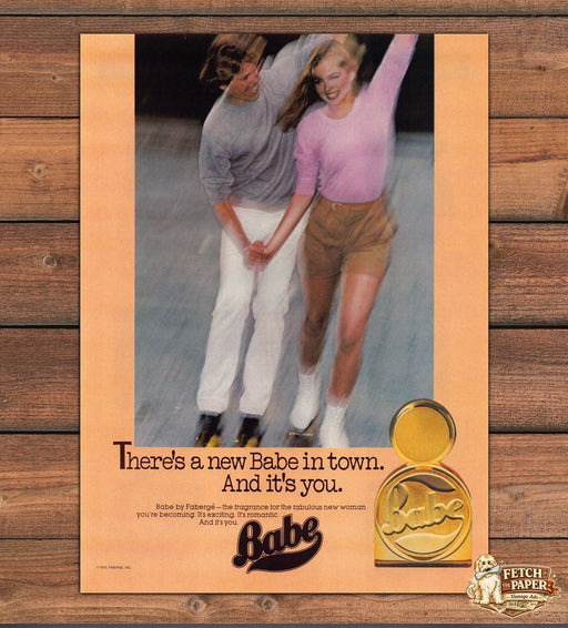 Babe Faberge Perfume Couple Ice Skating Bare Legs Compact Print Ad 1979 1970s