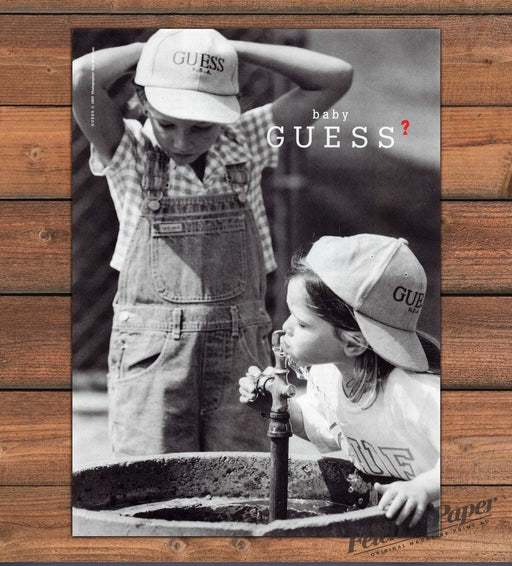 baby Guess Two Kids In Guess Caps Black And White Print Ad 1997 1990s