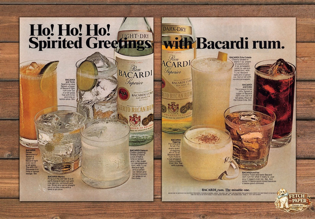 Bacardi Rum Cocktail Recipes Holiday Greetings Print Ad 1981 1980s