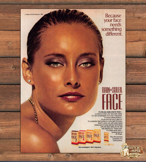 Bain de Soleil Face Tanning Lotion 1980s Print Advertisement Ad 1984