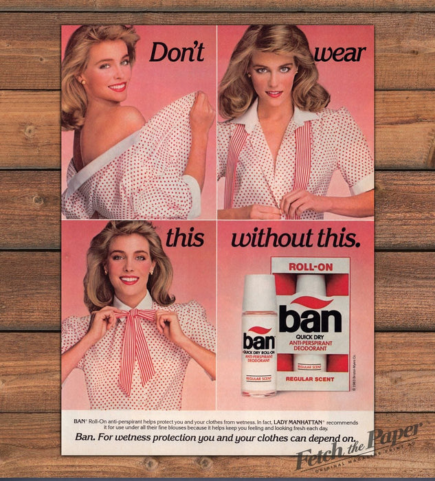 Ban Roll-On Anti-Perspirant Polka Dot Blouse Four Panel Print Ad 1983 1980s