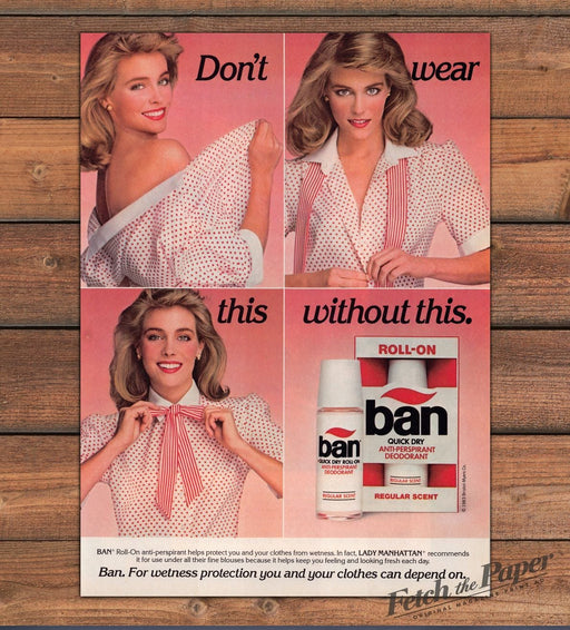 Ban Roll-On Anti-Perspirant Polka Dot Blouse Four Panel Print Ad 1983 1980s