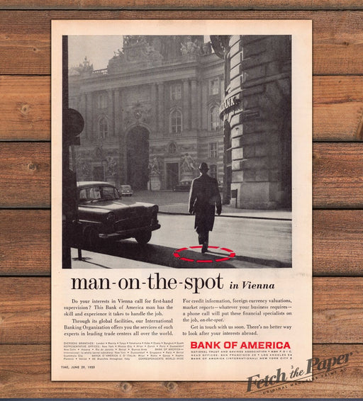 Bank of America Man-On-The-Spot Vienna Red Circle Photo Print Ad 1959 1950s