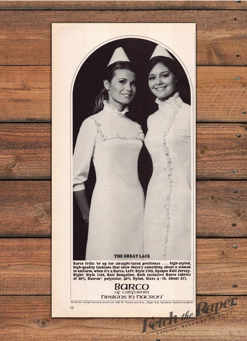 Barco Nurse Uniform Dress White Cap Great Lace Two Women Print Ad 1968 1960s